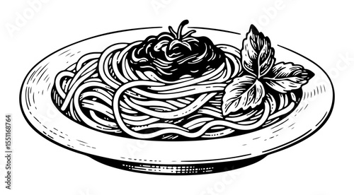 Spaghetti vector engraving style illustration
