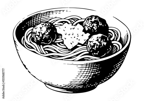 Spaghetti vector engraving style illustration
