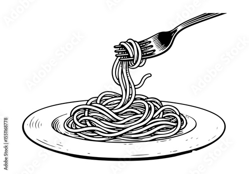 Spaghetti vector engraving style illustration