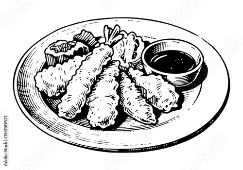Tempura vector engraving style illustration