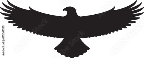 Black eagle silhouette with wings spread for wildlife art and vector designs