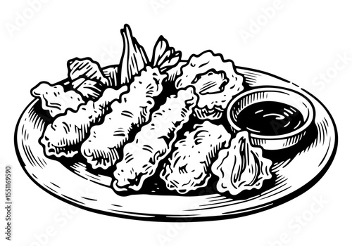 Tempura vector engraving style illustration