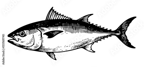 Tuna vector engraving style illustration
