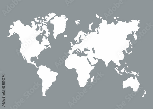 World map silhouette on gray background. Vector