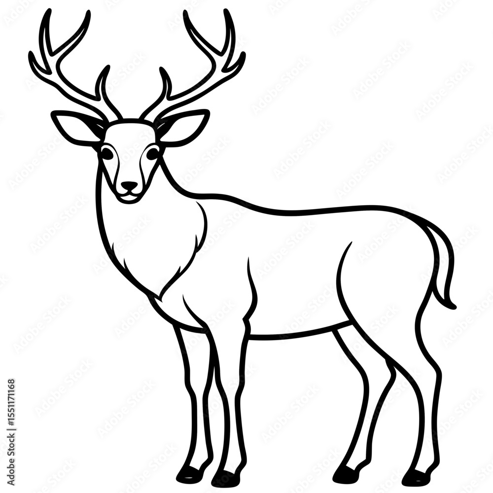 Fototapeta premium Forest Creatures Line Art Wapiti & Vole