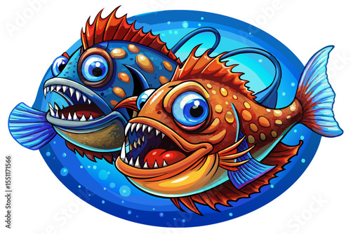 Deep sea anglerfish with glowing lure on white background vector perfect for ocean creatures, marine biology, and dark-sea themed designs