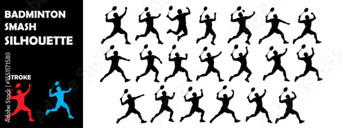 Badminton Smash Silhouette Vector Set – Fast-Paced Racket Sport and Powerful Shot Action Illustration