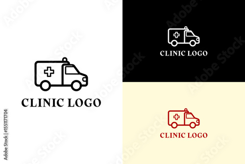 illustration of ambulance side view with a plus sign, icon, vector logo for emergency service, hospital, healthcare, wellness, doctor, health service, holistic, urgent care, clinic, and more