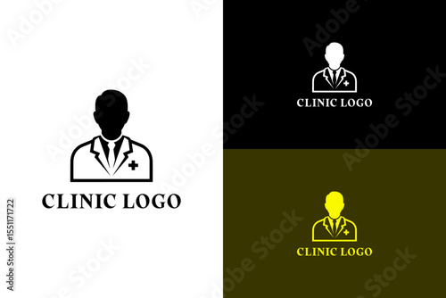 illustration of doctor wearing a medical coat with plus sign, vector logo for medical, hospital, healthcare, wellness, holistic, health service, urgent care, surgeon, clinic, and more
