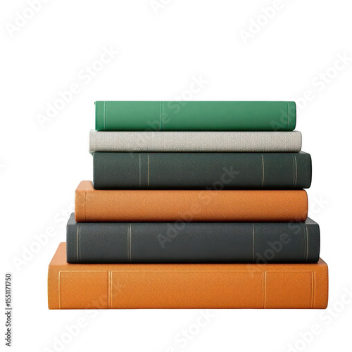 Stack of Bound Books: A meticulously arranged stack of colorful hardcover books, inviting readers to explore and learn with each turn of the page.