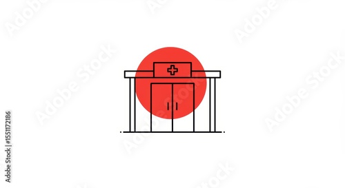 Hospital Icon with Red Circle, Minimalist Style