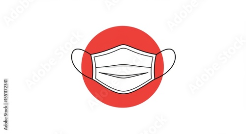 Protective Face Mask Icon with Red Circle Backdrop