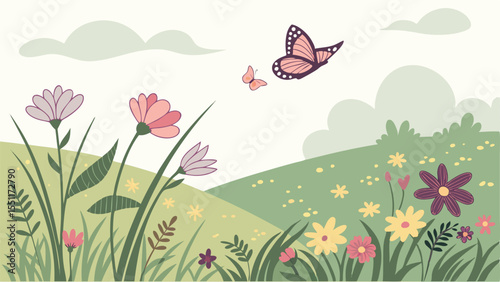 spring meadow with butterflies