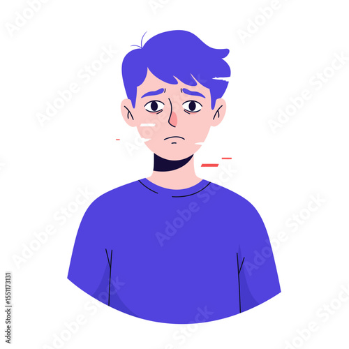 Sad young man with blue hair expressing sadness and depression concept