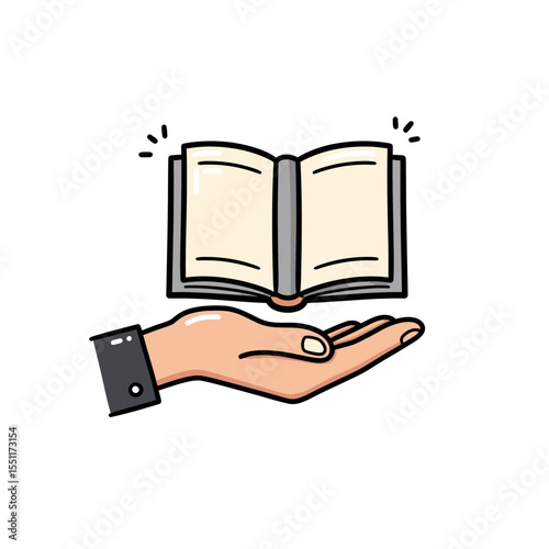 Conceptual Vector Graphic Hand Holding Open Book Symbolizing Education Learning Reading Knowledge Information Wisdom Literature Research Study Concept Illustration Simple
