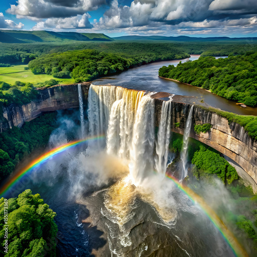 Fototapeta Naklejka Na Ścianę i Meble -  aerial view of kaieteur falls with a rainbow in th