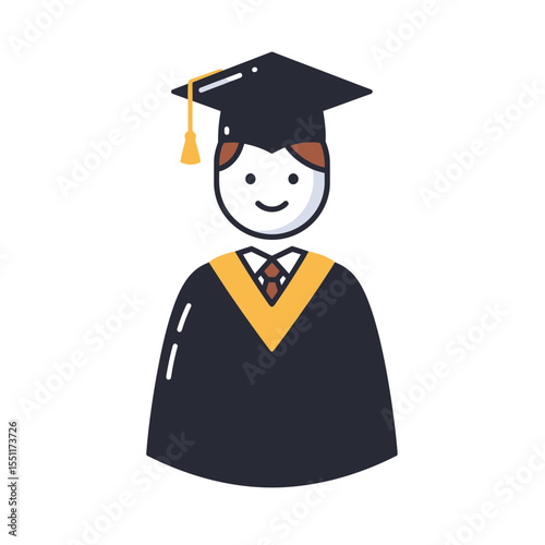 Flat design style vector illustration depicting a cheerful young student happily celebrating their significant academic achievement and educational success upon graduating