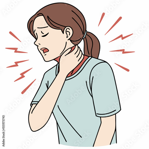 Illustration depicting a woman experiencing discomfort and possible neck pain