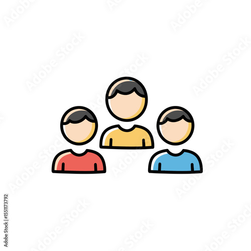 Basic minimalist line art illustration of three stylized human figures standing together representing collective synergy partnership and interpersonal relationships within a