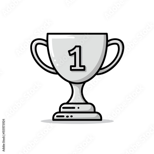 Professional illustration of a silver trophy depicting first place achievement in a competition or award ceremony symbolizes success and victory