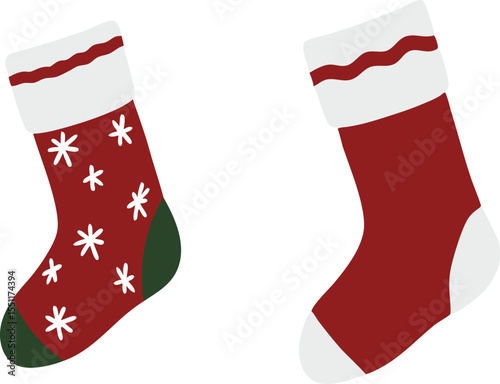Christmas Stocking Vector Set Stocking icon, Stocking logo illustration – Red and Green Festive Holiday Socks Collection White background