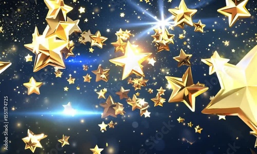 Golden Starburst Celebration: Shimmering Stars Dance Across Night Sky