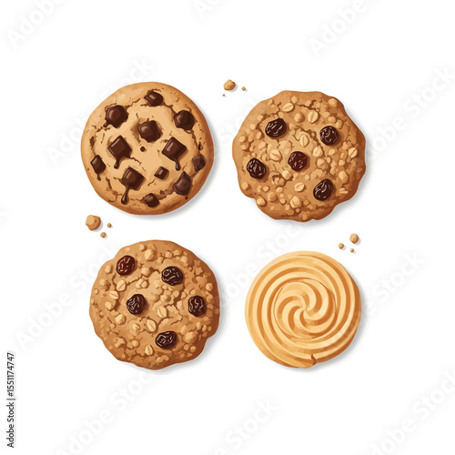 chocolate chip cookies isolated