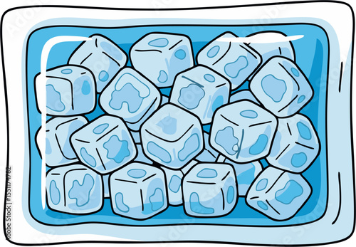 Cartoon Ice Cubes in a Rectangular Container, Refreshing and Cool.