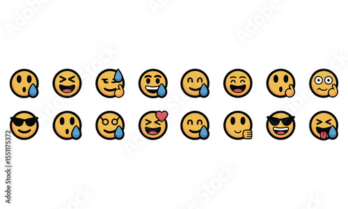 Happy emoji icon set Gangster Emoticons vector set. Emoji smiling face or yellow emoticon with various facial expressions. illustration