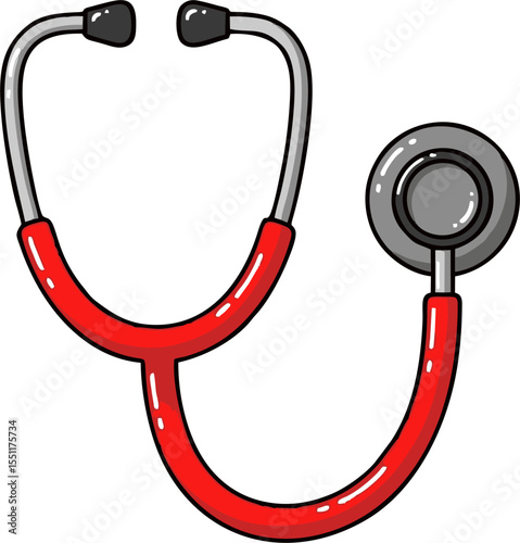 Cartoon Stethoscope with Red Tubing and Gray Accents for Medical Examination
