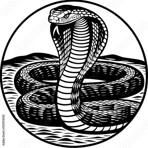 king cobra (linocut style)
