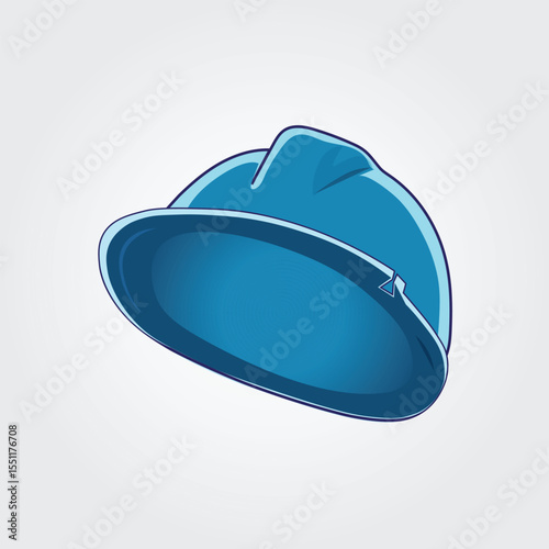 A vibrant blue hard hat, illustrated with clean lines and subtle shading, positioned against a neutral grey background. This iconic symbol represents safety, construction, engineering, and industry.