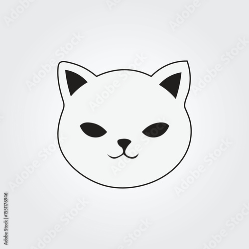 A minimalist black outline illustration of a cat's head, featuring stylized eyes, nose, and ears, set against a neutral grey background. Represents pets, animals, or modern simplicity.