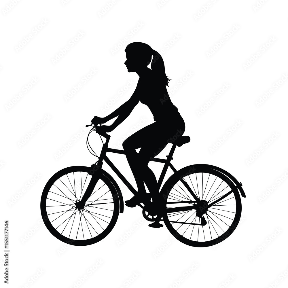 Obraz premium Silhouette of a woman riding a bicycle on a white background