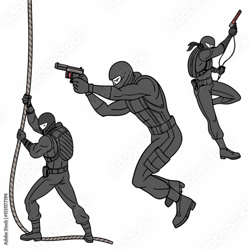 Dynamic Tactical Team Illustrative Composition Displaying Specialized Operational Roles