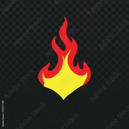 A stylized graphic of a flame, featuring vibrant red and yellow hues, rendered against a transparent background. Perfect for symbolizing heat, fire, energy, passion, or danger.
