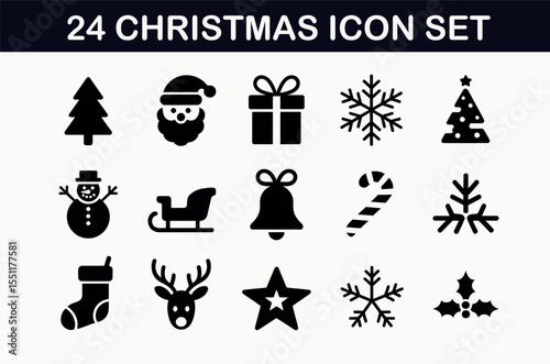 24 Christmas Icons - Festive Holiday Symbol Set