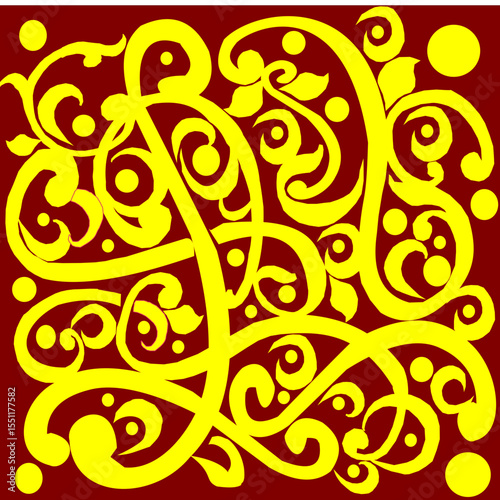 this vector illustrations features an intricate, flowing pattern of lines and circle reminiscent of classic engravings or carvings. 