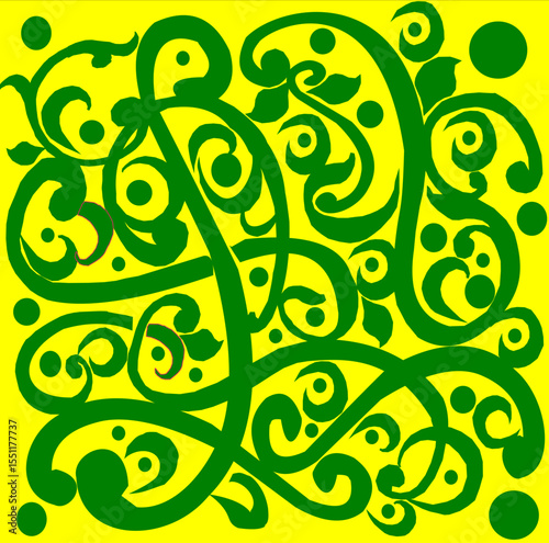 this vector illustrations features an intricate, flowing pattern of lines and circle reminiscent of classic engravings or carvings. 