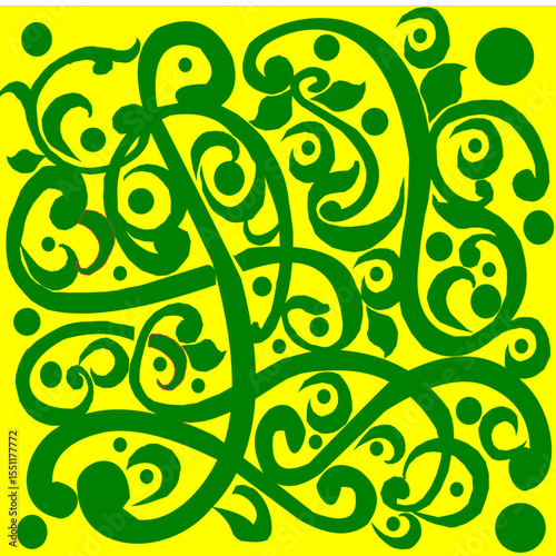 this vector illustrations features an intricate, flowing pattern of lines and circle reminiscent of classic engravings or carvings. 