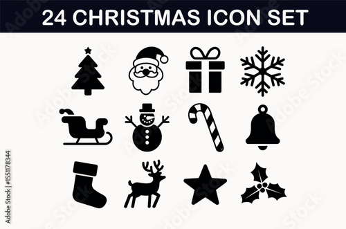 24 Christmas Icons - Festive Holiday Symbol Set