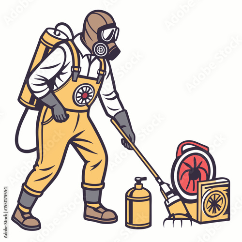 Protective gear professional performing disinfection with specialized equipment