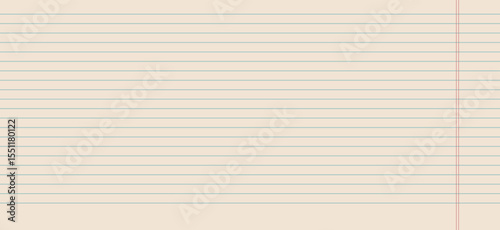Lined empty horizontal textured paper. White worksheet with stripes. Blank page of binder. Wide line grid backdrop. Vector school notepad cover illustration. Scrapbook stationary.