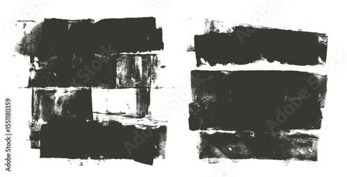 Ink text boxes labels. Streaks and callouts tag set. Grunge brush paint stokes. Brayer ink black lines. Thick paint rolled stripe stamps. Chalk wide underlines Vector smear banners on white background