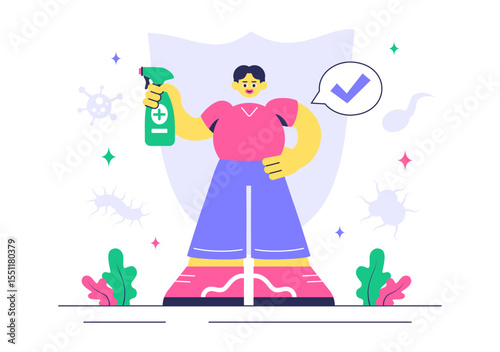 Antibacterial Vector Illustration Featuring Handwashing, Virus Prevention, and Microbe Control for Hygiene and Healthcare in a Flat Background