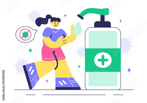 Antibacterial Vector Illustration Featuring Handwashing, Virus Prevention, and Microbe Control for Hygiene and Healthcare in a Flat Background