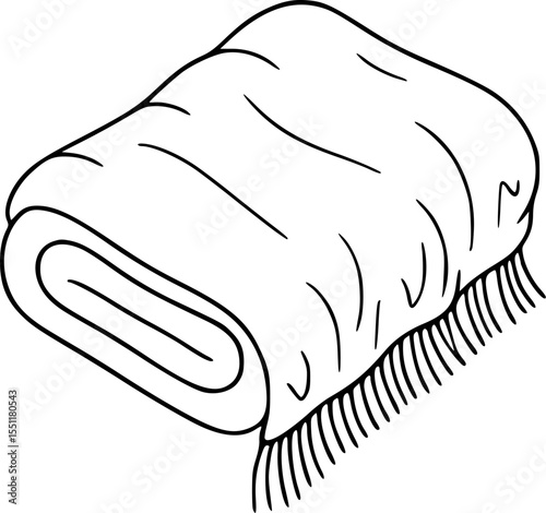 Simple hand drawn sketch line art rolled up blanket clip art.