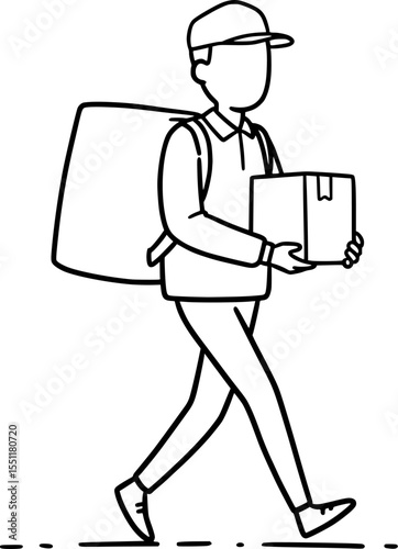 Simple hand drawn sketch line art delivery man clip art.