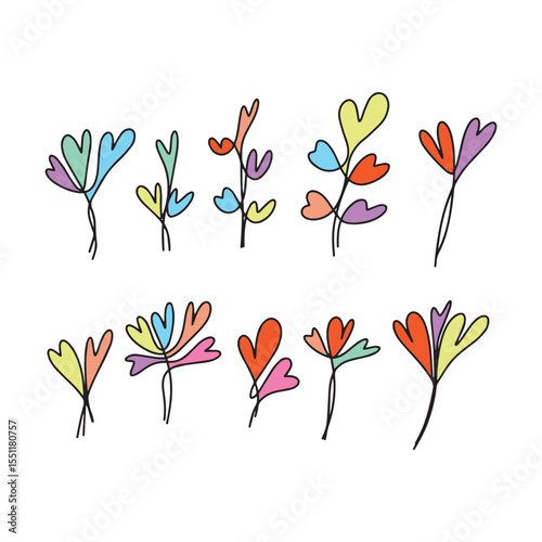 Heart plant icon abstract hand drawn flower line art symbol for nature, love, ecology and environment in a flat color glyph illustration