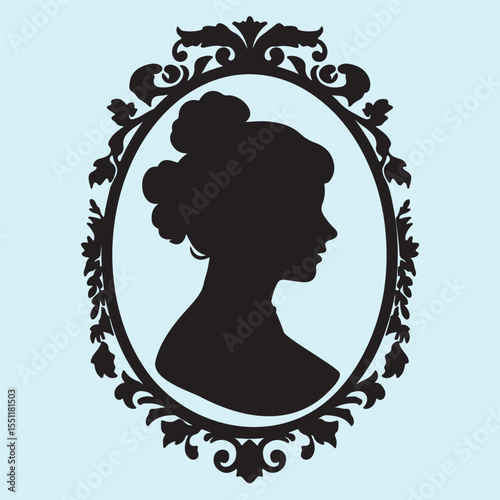 Vintage Cameo Silhouette of a Woman in Ornate Frame